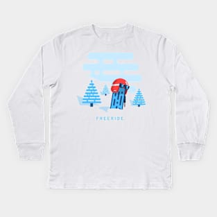 Racing helmet with ski goggles on snowboard sticking out of the snow Kids Long Sleeve T-Shirt